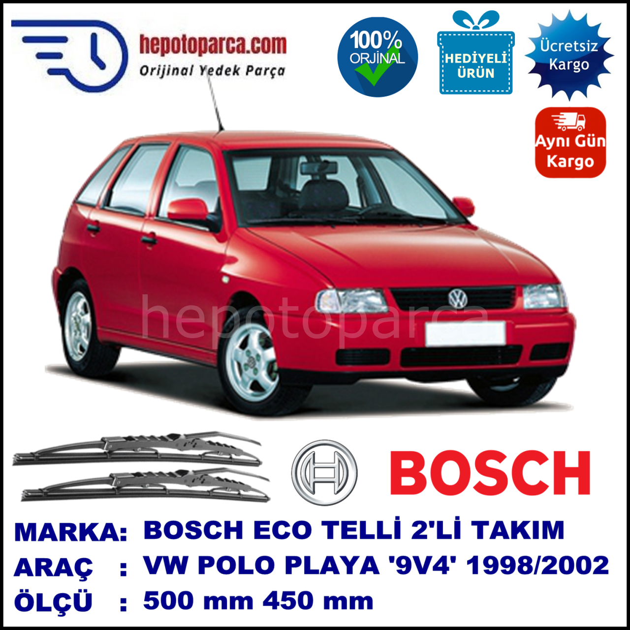 VW Polo Playa [9V4] 10.98-10.02 500 / 450 mm. BOSCH ECO Telli Silecek 2'li Takım