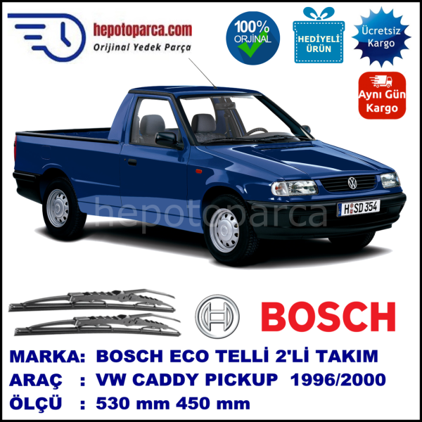 VW Caddy Pickup [9U7] 06.96-12.00 530 / 450 mm. BOSCH ECO Telli Silecek 2'li Takım