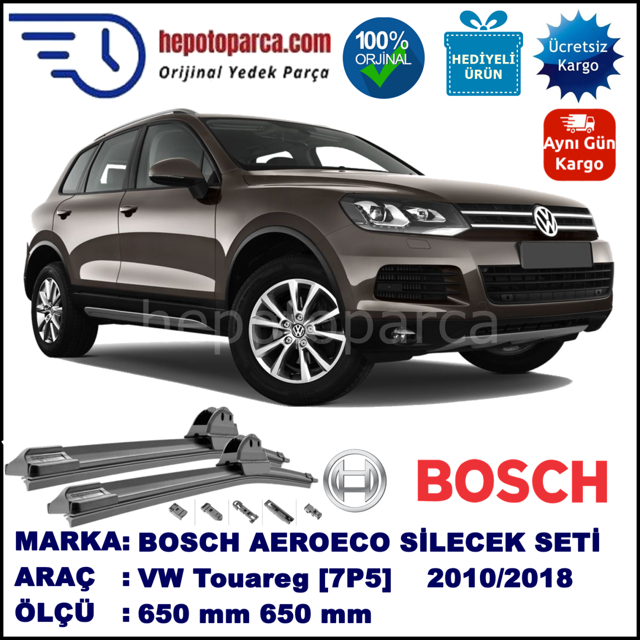 VW Touareg [7P5] 01.2010-..., 650 / 650 mm. BOSCH AEROECO Aparatlı Muz Silecek