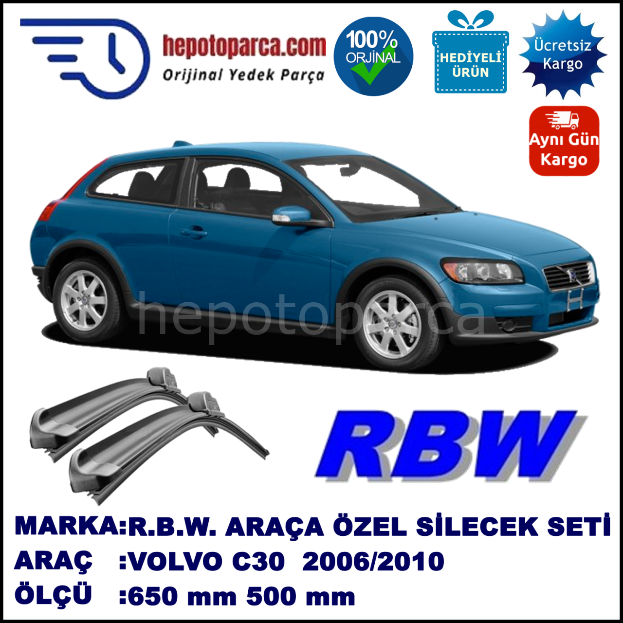 VOLVO C30 MUZ SİLECEK TAKIMI RBW ARACA ÖZEL (2006-2012)