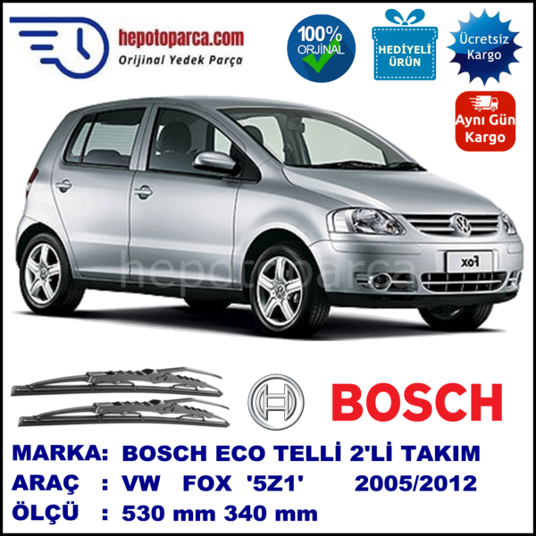 VW Fox [5Z1] 04.05-... 530 / 340 mm. BOSCH ECO Telli Silecek 2'li Takım