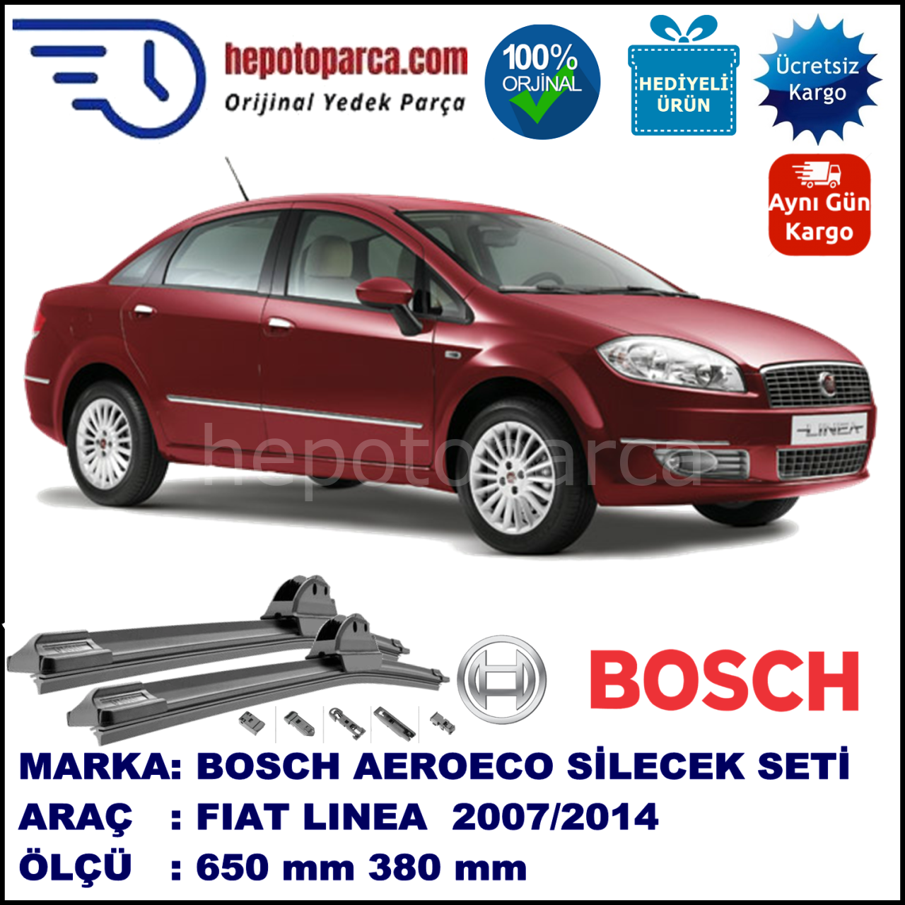 FIAT Linea [323] 03.2007-..., 650 / 380 mm. BOSCH AEROECO Aparatlı Muz Silecek