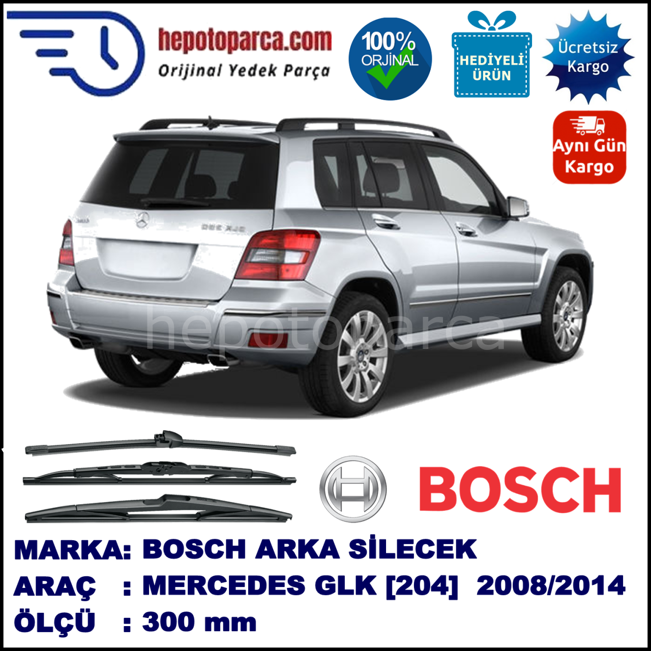 MERCEDES-BENZ Serie GLK [204] 300 mm 06.2008-01.2014 BOSCH Arka Silecek