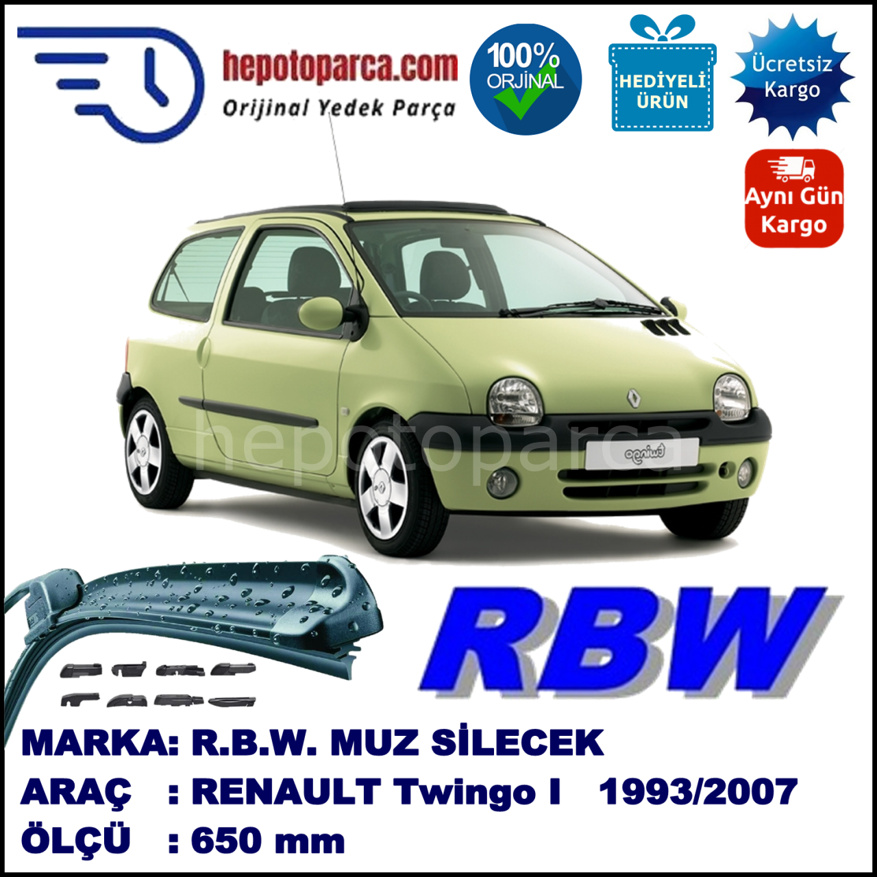 RENAULT Twingo I [C0./S0.] 03.93-05.07 650 /  mm. RBW Muz Silecek U Kanca Uyumludur.