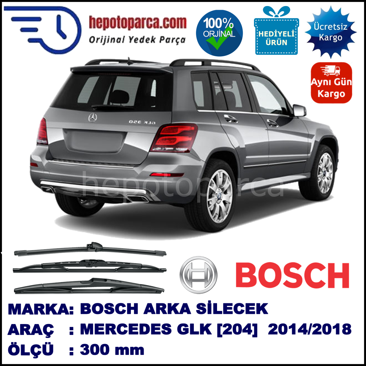 MERCEDES-BENZ Serie GLK [204] 300 mm 02.2014-... BOSCH Arka Silecek