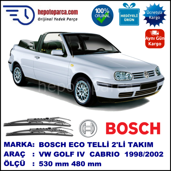 VW Golf IV Cabriolet [1E7] 04.98-06.02 530 / 480 mm. BOSCH ECO Telli Silecek 2'li Takım