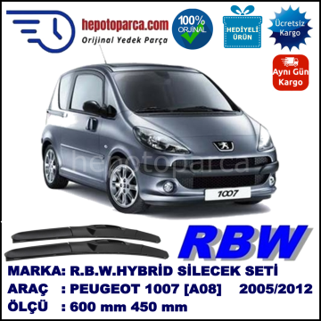 PEUGEOT 1007 [A08] 04.05-... 600 / 450 mm. RBW Hybrid Silecek Seti. U Kanca Uyumlu Hibrit