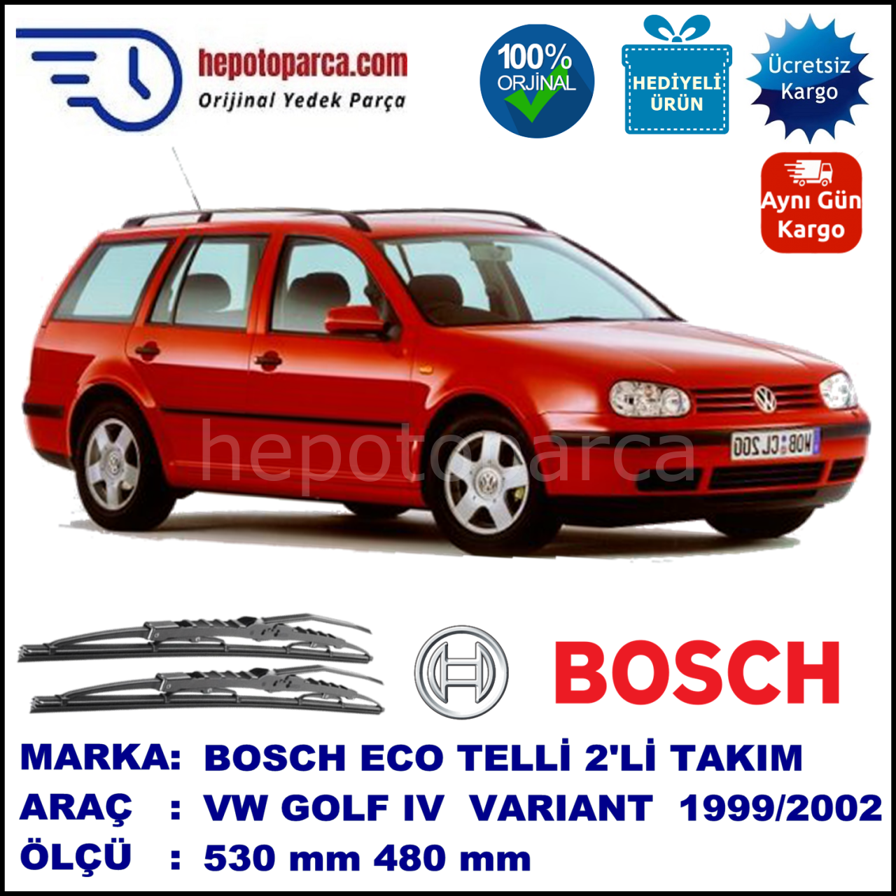 VW Golf IV Variant [1J5] 05.99-05.02 530 / 480 mm. BOSCH ECO Telli Silecek 2'li Takım