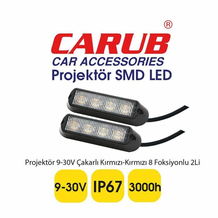 3056357 CARUB PROJEKTÖR9-30V ÇAKARLI KIRMIZI 8 FONKSİYON