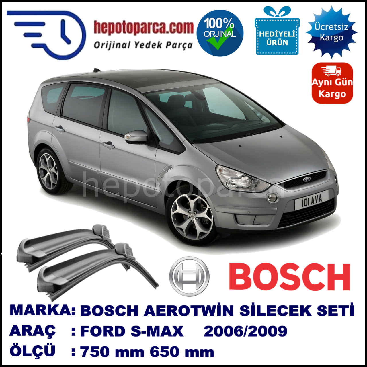 FORD S-MAX [06] 03.2006-01.2009 750/650 mm Bosch Aerotwin Araca Özel Silecek