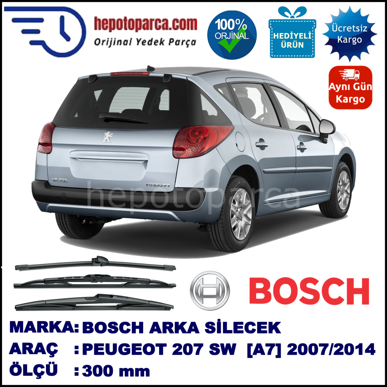 PEUGEOT 207 SW [A7] 300 mm 06.2007-... BOSCH Arka Silecek