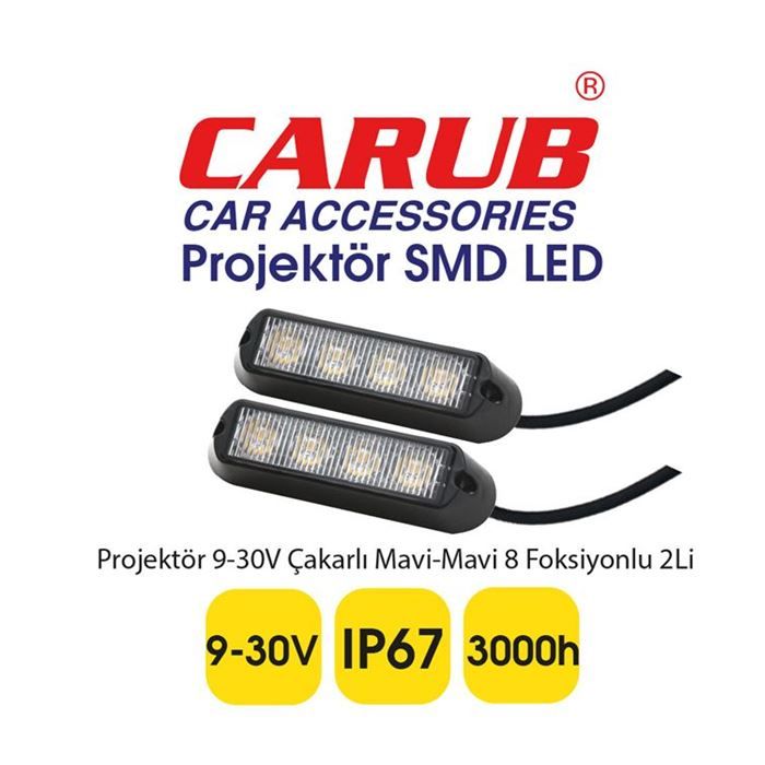 3056356 CARUB PROJEKTÖR 9-30V ÇAKARLI MAVİ 8 FONKSİYON
