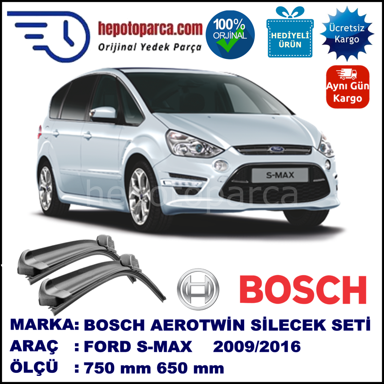 FORD S-MAX [06] 02.2009-... 750/650 mm Bosch Aerotwin Araca Özel Silecek