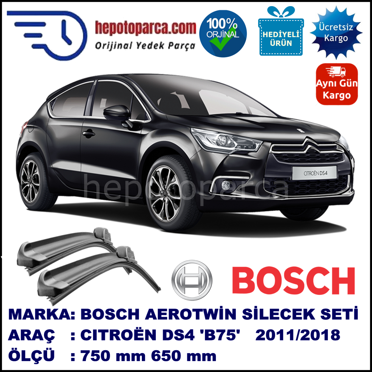 CITROEN DS4 [B75] 03.2011-... 750/650 mm Bosch Aerotwin Araca Özel Silecek