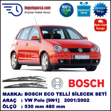 VW Polo [9N1] 09.01-05.02 530 / 480 mm. BOSCH ECO Telli Silecek 2'li Takım