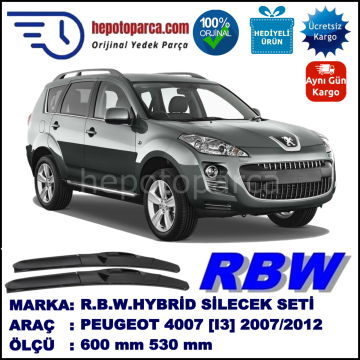 PEUGEOT 4007 [I3] 09.07-... 600 / 530 mm. RBW Hybrid Silecek Seti. U Kanca Uyumlu Hibrit