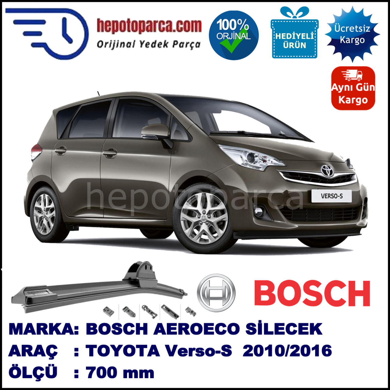 TOYOTA Verso-S   11.2010-..., 700 / - mm. BOSCH AEROECO Aparatlı Muz Silecek