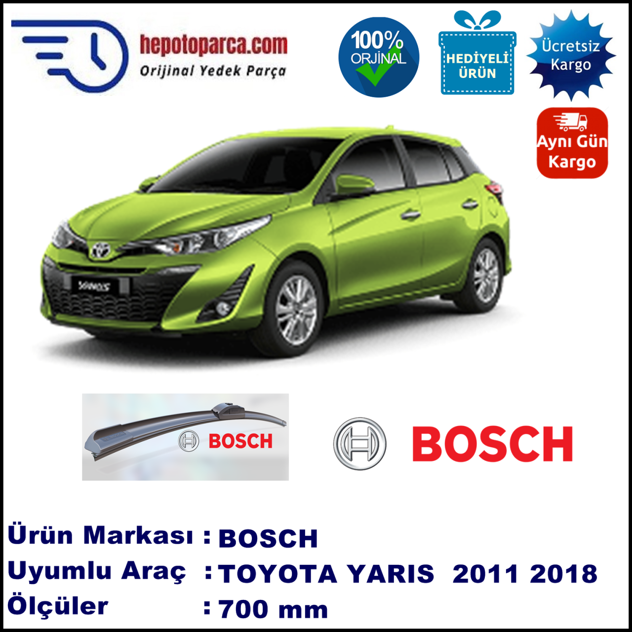 TOYOTA Yaris  [P13] 07.2011-..., 700 / - mm. BOSCH AEROECO Aparatlı Muz Silecek