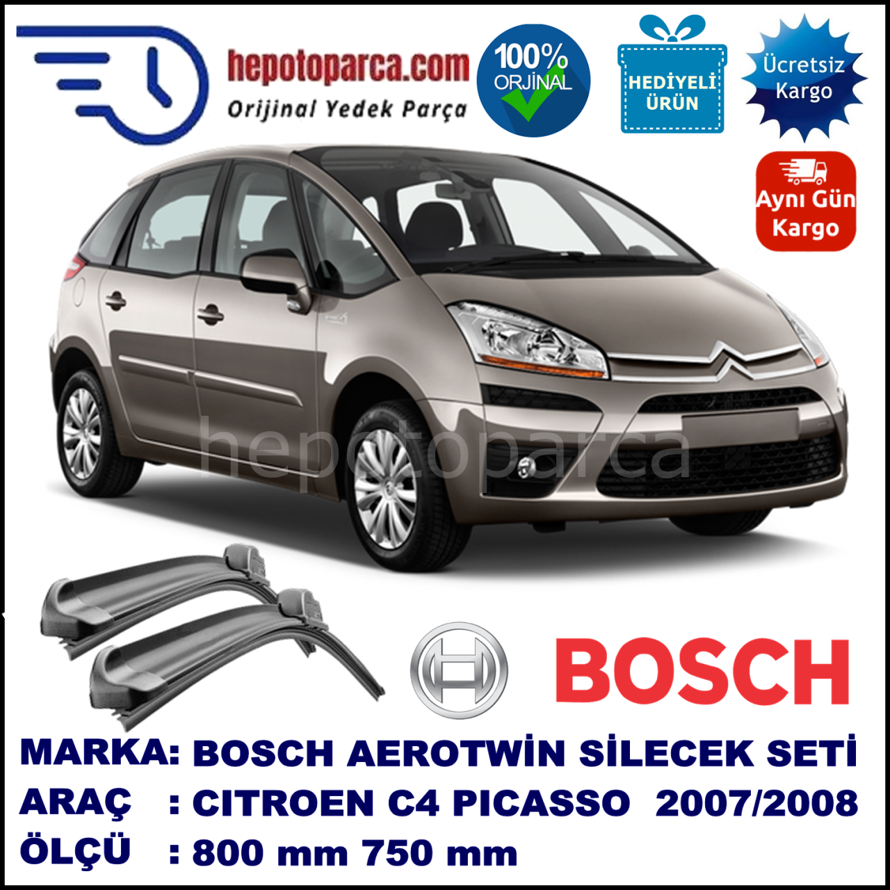 CITROEN C4 Picasso [B58] 02.2007-03.2008 800/750 mm Bosch Aerotwin Araca Özel Silecek