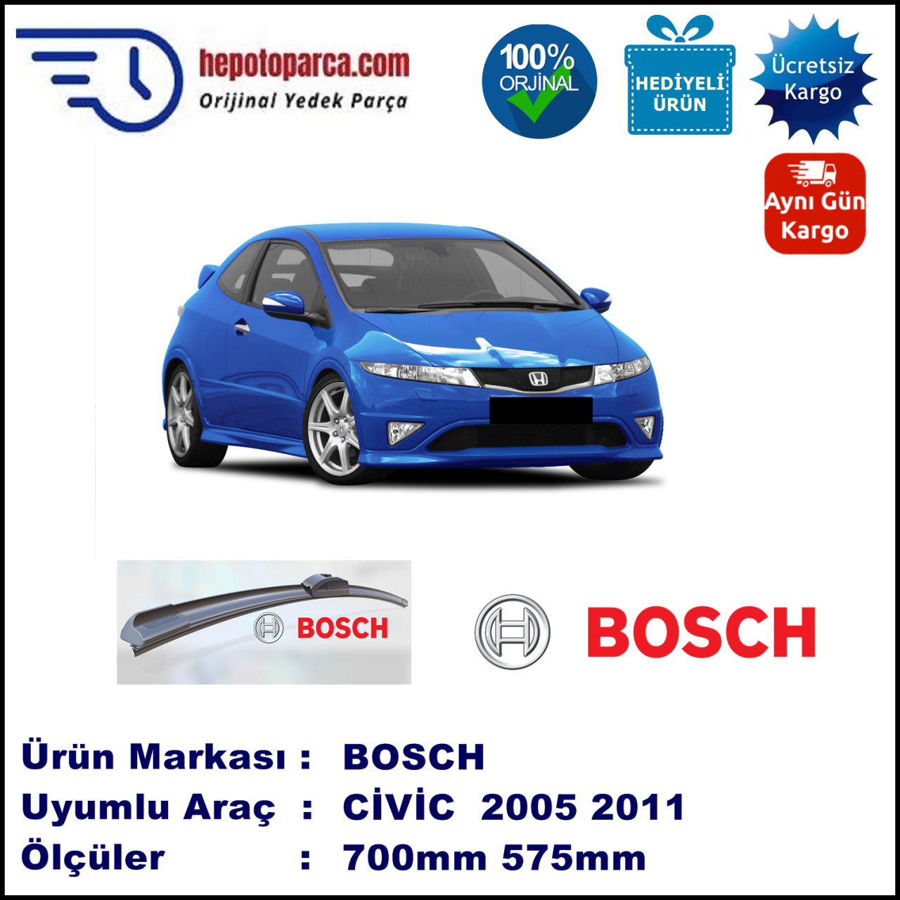 HONDA Civic Hatchback [FK/FN]  09.2005-12.2011 700/575 mm Bosch Aerotwin Araca Özel Silecek