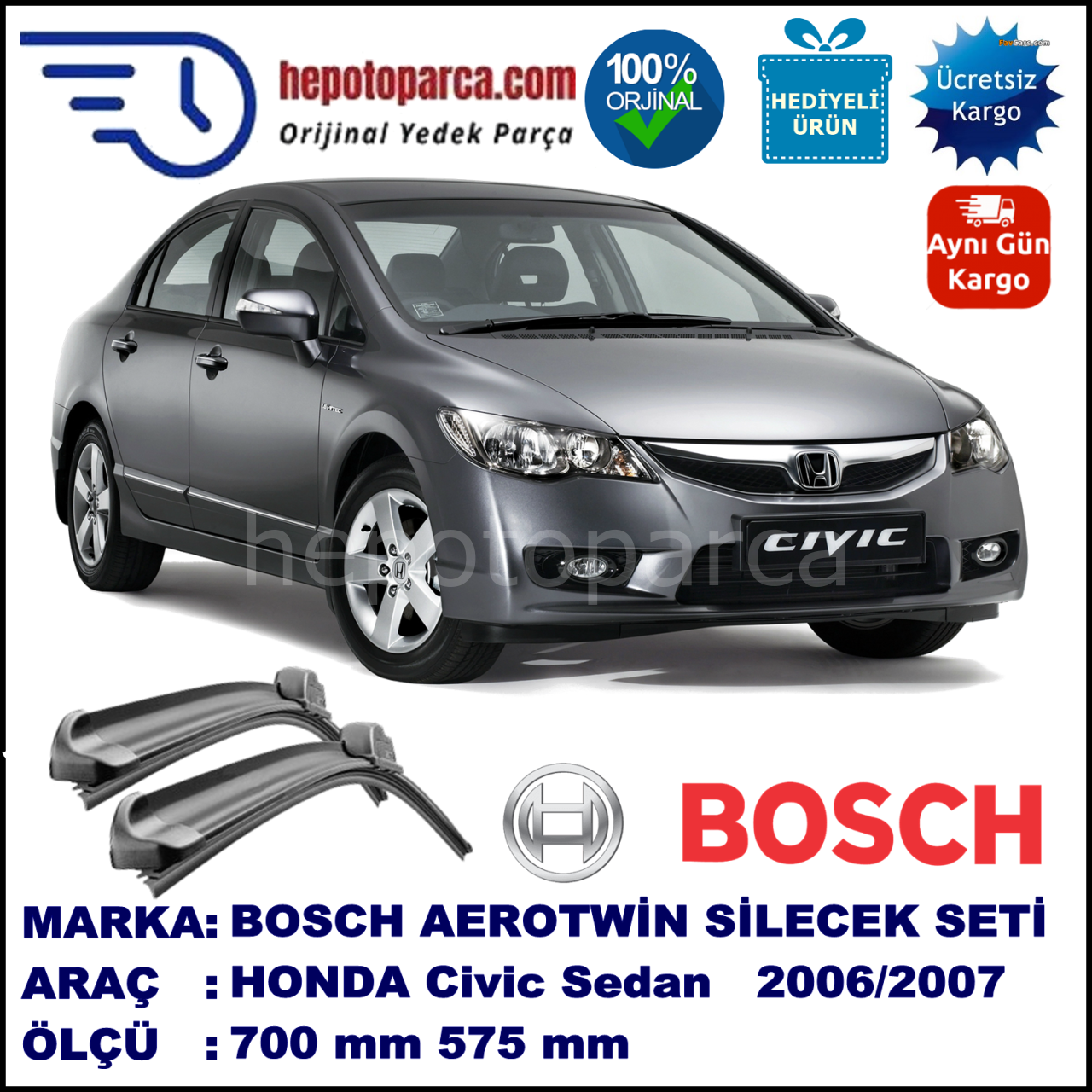 HONDA Civic Sedan [FD] 09.2005-12.2007 700/575 mm Bosch Aerotwin Araca Özel Silecek
