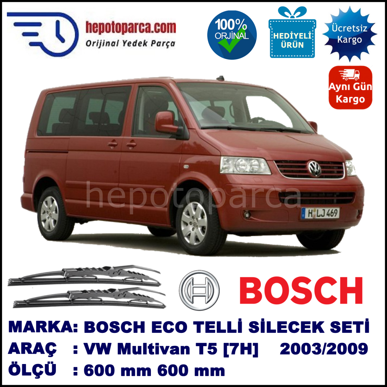 VW Multivan T5 [7H] 02.03-11.09 600 /  mm. BOSCH ECO Telli Silecek 1 Adet