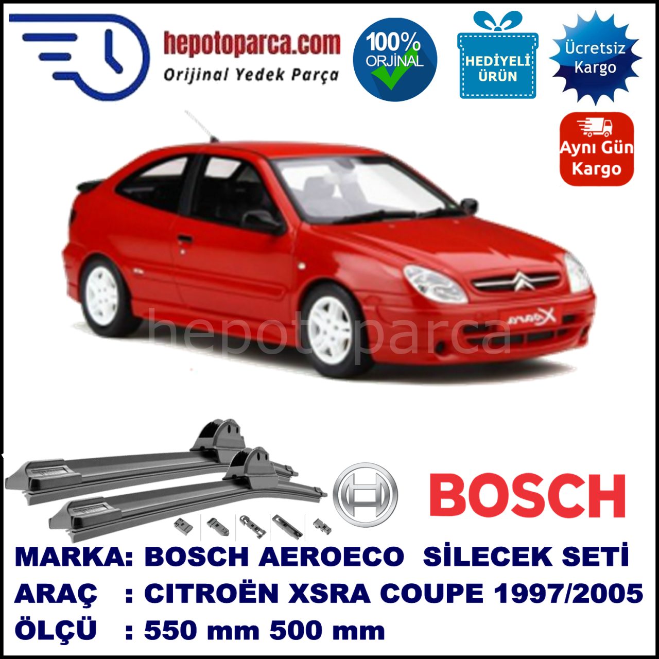 CITROEN Xsara Coupé [N6, N7] 07.1997-12.2005, 550 / 500 mm. BOSCH AEROECO Aparatlı Muz Silecek