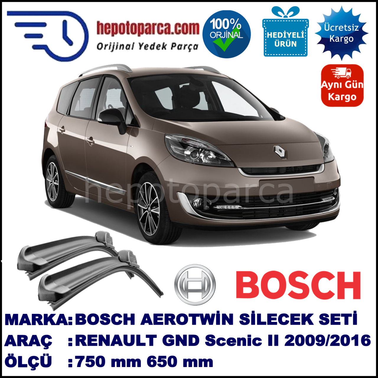 RENAULT Grand Scenic III [J95] 05.2009-... 750/650 mm Bosch Aerotwin Araca Özel Silecek