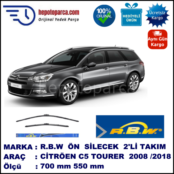 CITROEN C5 Tourer [X7] 04.2008-..., 700 / 550 mm.  RBW  ADAPTÖRLÜ MUZ SİLECEK SETİ