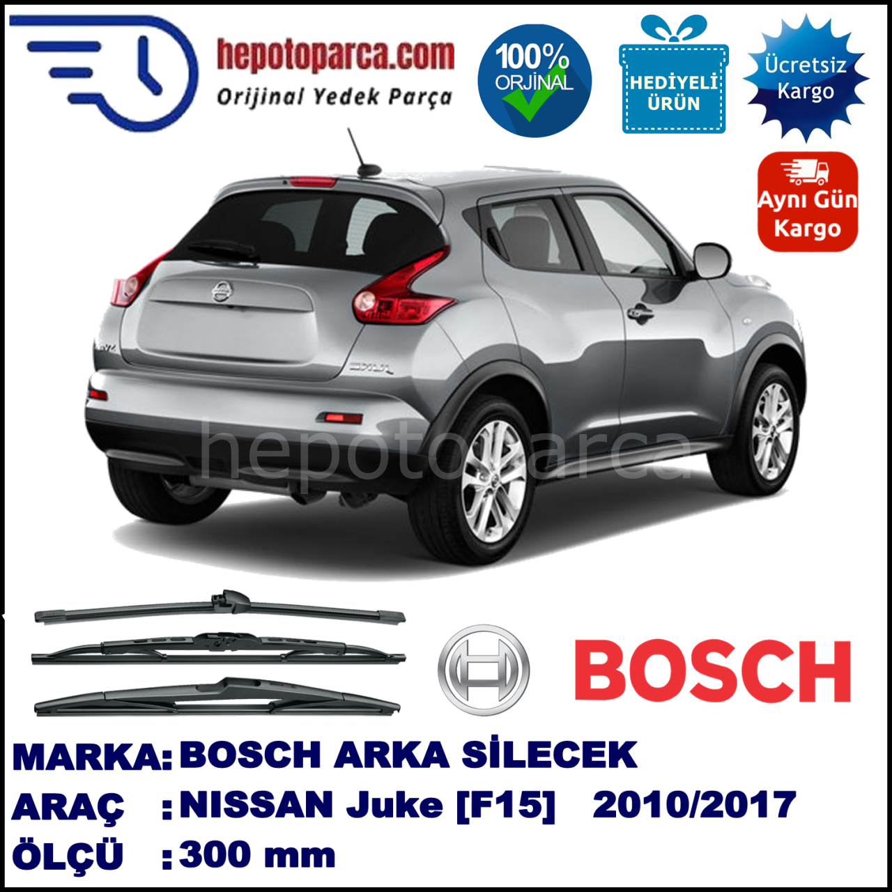 NISSAN Juke [F15] 300 mm 07.2010-... BOSCH Arka Silecek