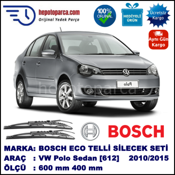 VW Polo Sedan [612] 09.10-... 600 / 400 mm. BOSCH ECO Telli Silecek 2'li Takım